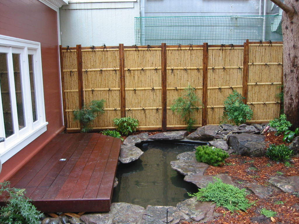 patio and small koi pond