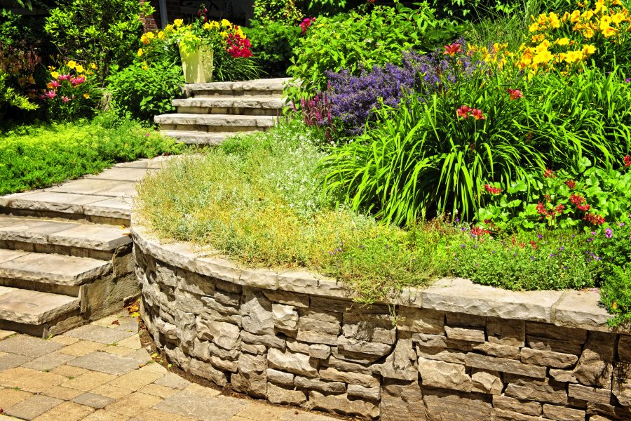 Retaining wall with plants