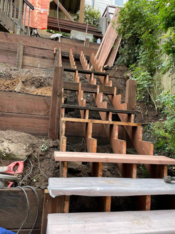 Stair stringers cut to perfection at Ashbury Height project