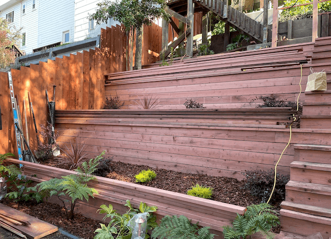 Redwood Retaining walls with steps