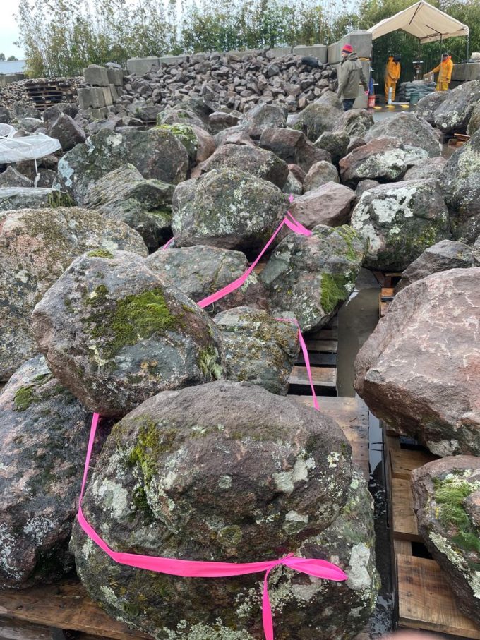 Boulders selected at American Soil and Stone for Saint Francis Woods project