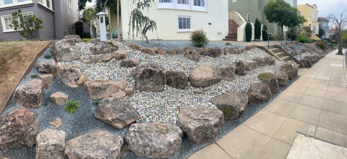 Completed boulder wall and dry creek